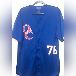 Old Chicago World Beer Tour baseball jersey in blue polyester, size XL.